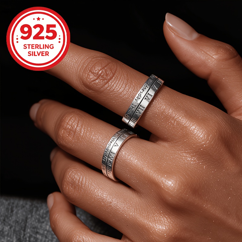 Women's 925 Silver Vintage Hip Hop Stackable Adjustable Ring